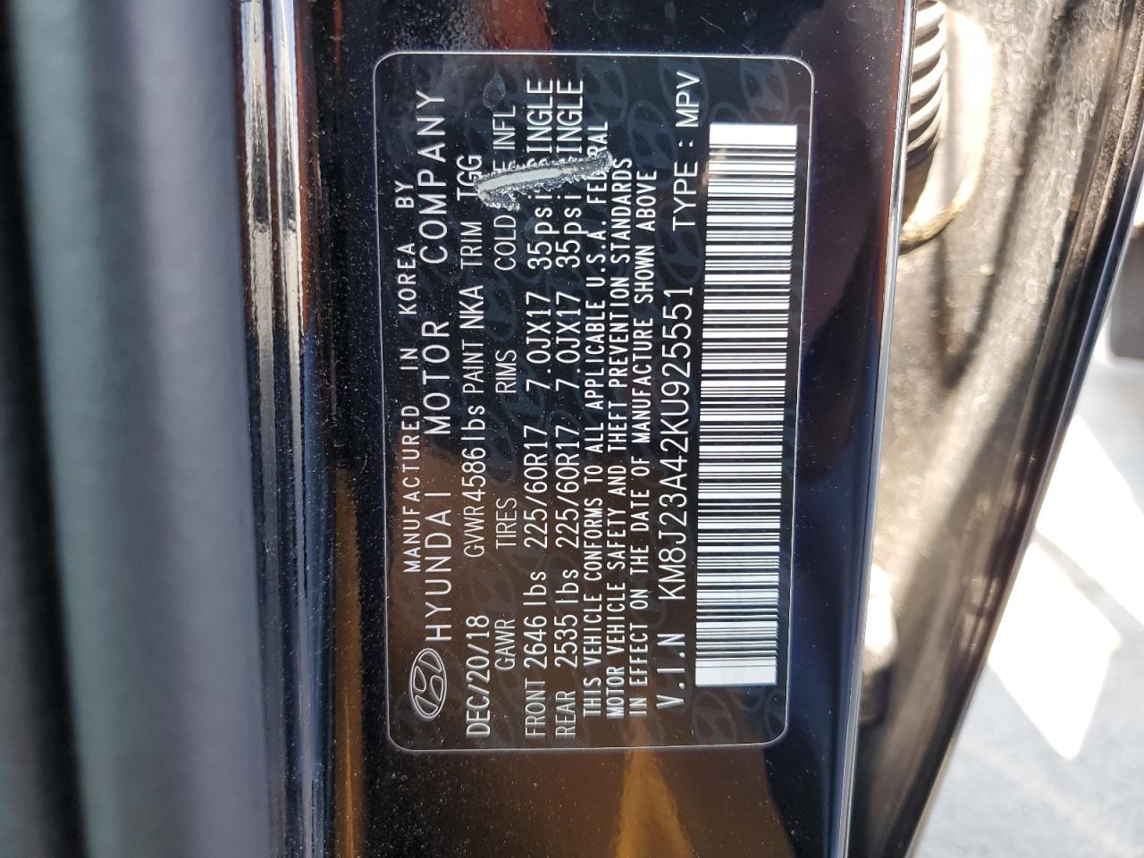 2019 Hyundai Tucson Se VIN: KM8J23A42KU925551 Lot: 65072554