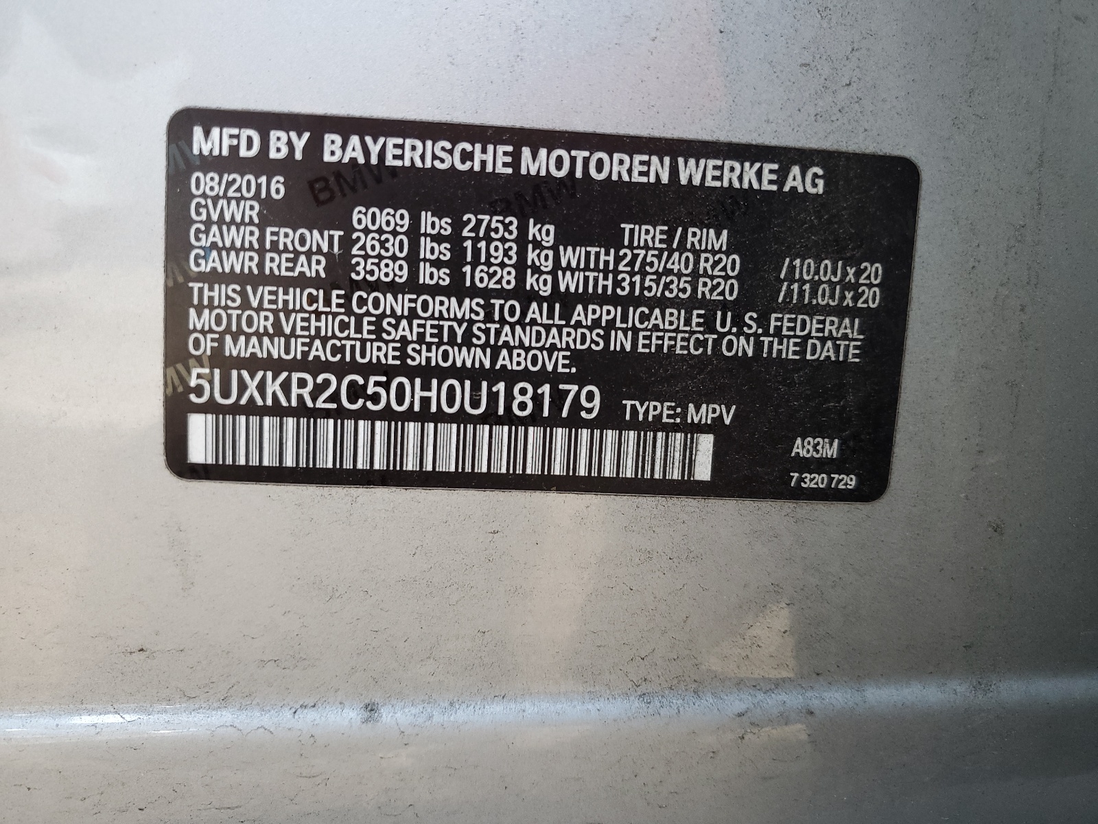 5UXKR2C50H0U18179 2017 BMW X5 Sdrive35I