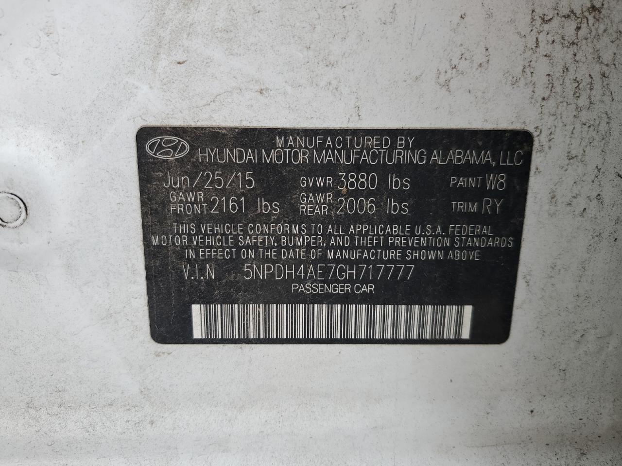 2016 Hyundai Elantra Se VIN: 5NPDH4AE7GH717777 Lot: 61191434