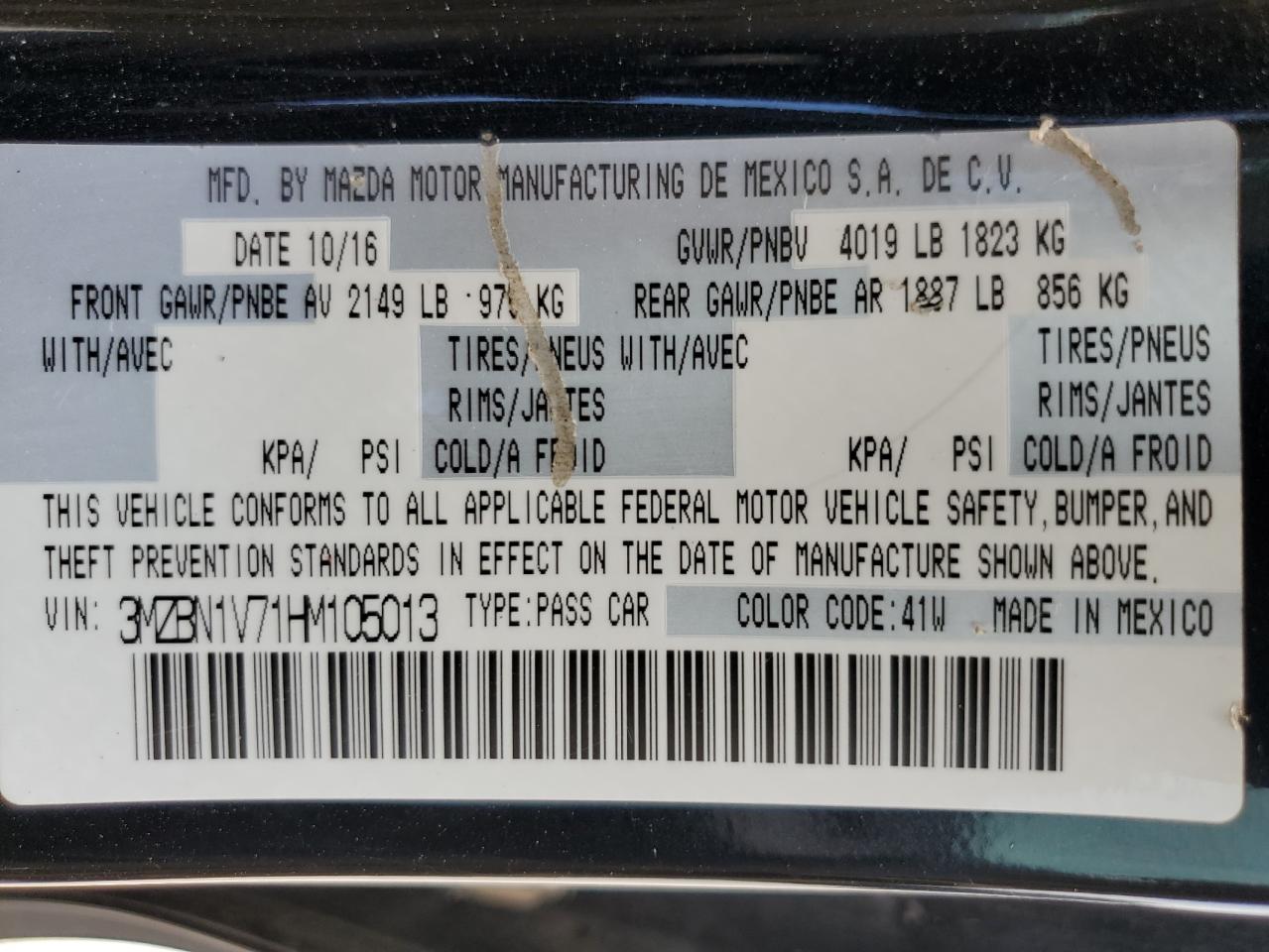 2017 Mazda 3 Touring VIN: 3MZBN1V71HM105013 Lot: 62499834