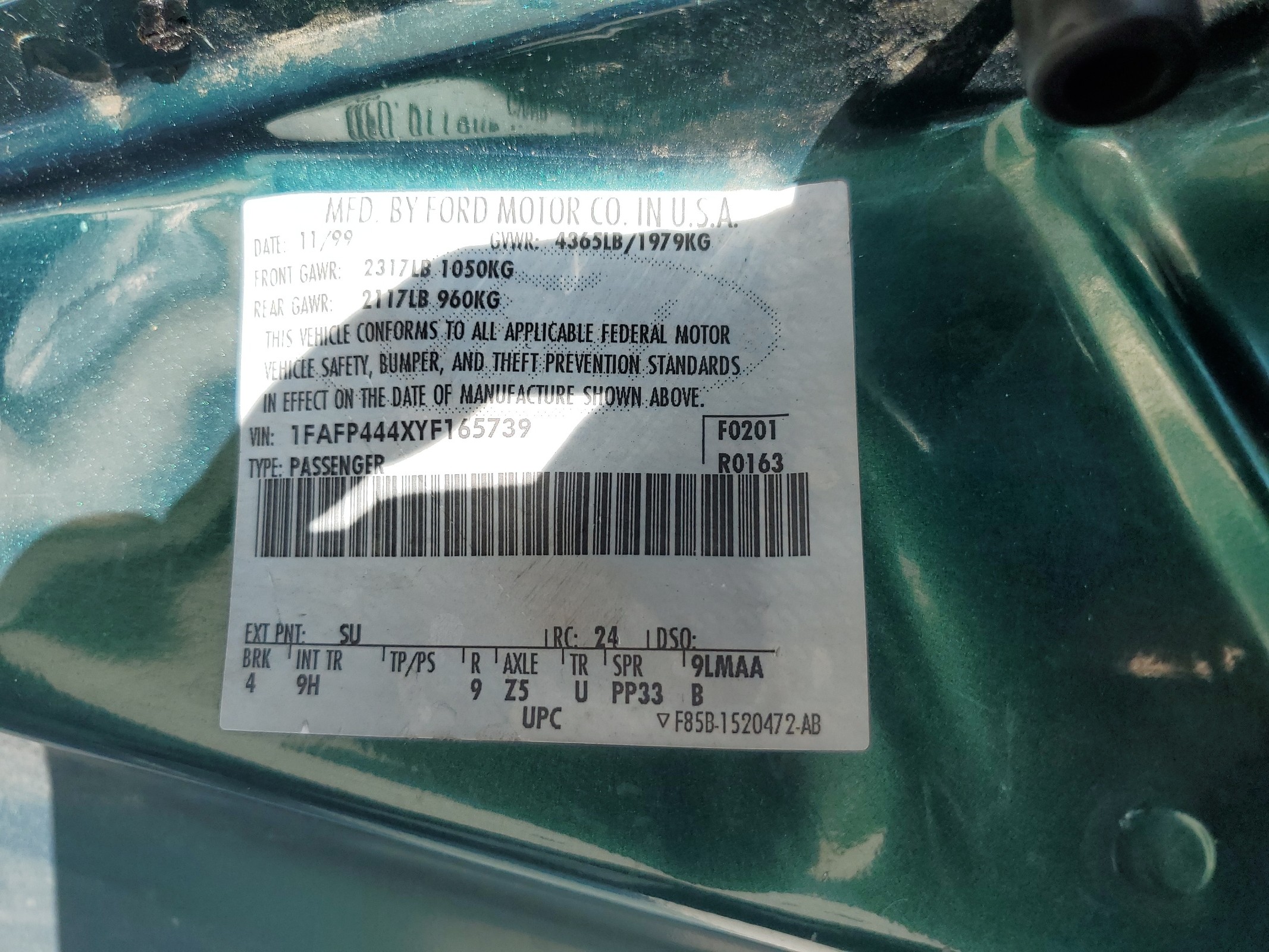 1FAFP444XYF165739 2000 Ford Mustang