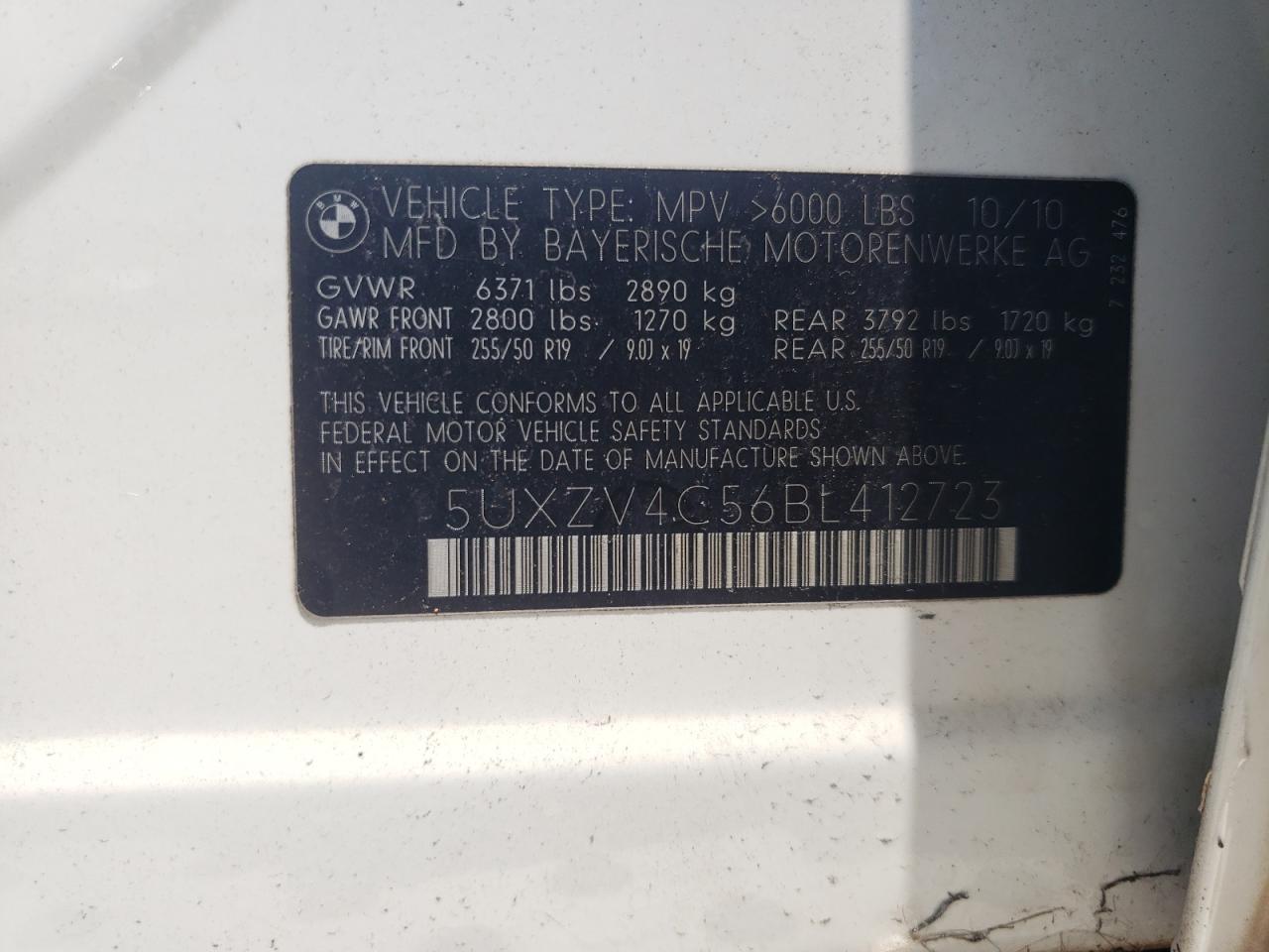 2011 BMW X5 xDrive35I VIN: 5UXZV4C56BL412723 Lot: 64818754