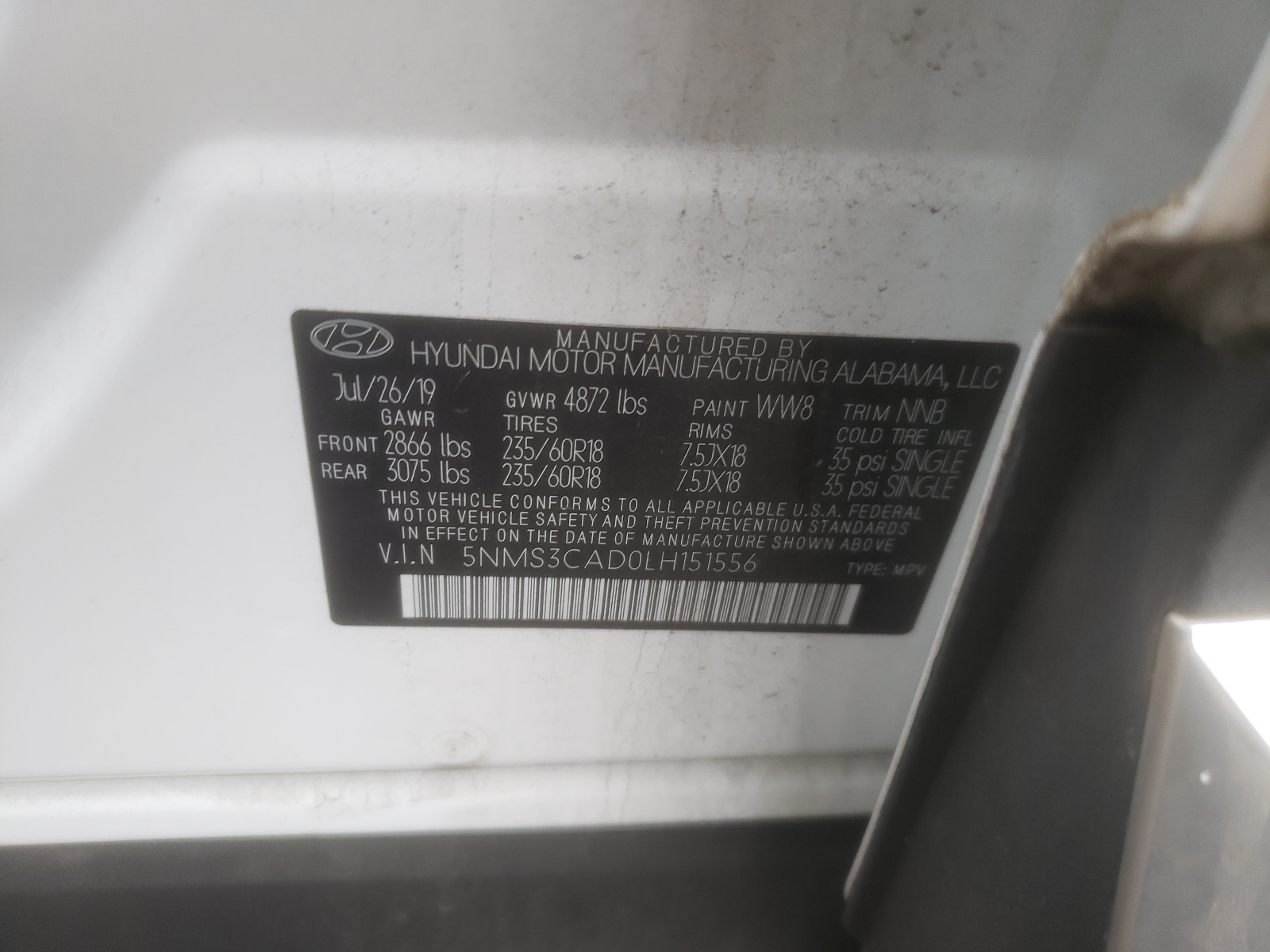 5NMS3CAD0LH151556 2020 Hyundai Santa Fe Sel