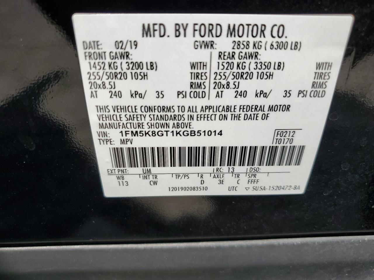 1FM5K8GT1KGB51014 2019 FORD EXPLORER - Image 13