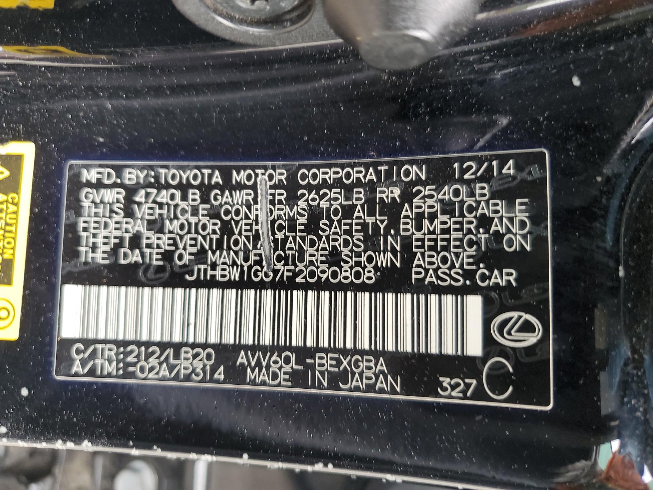 JTHBW1GG7F2090808 2015 Lexus Es 300H