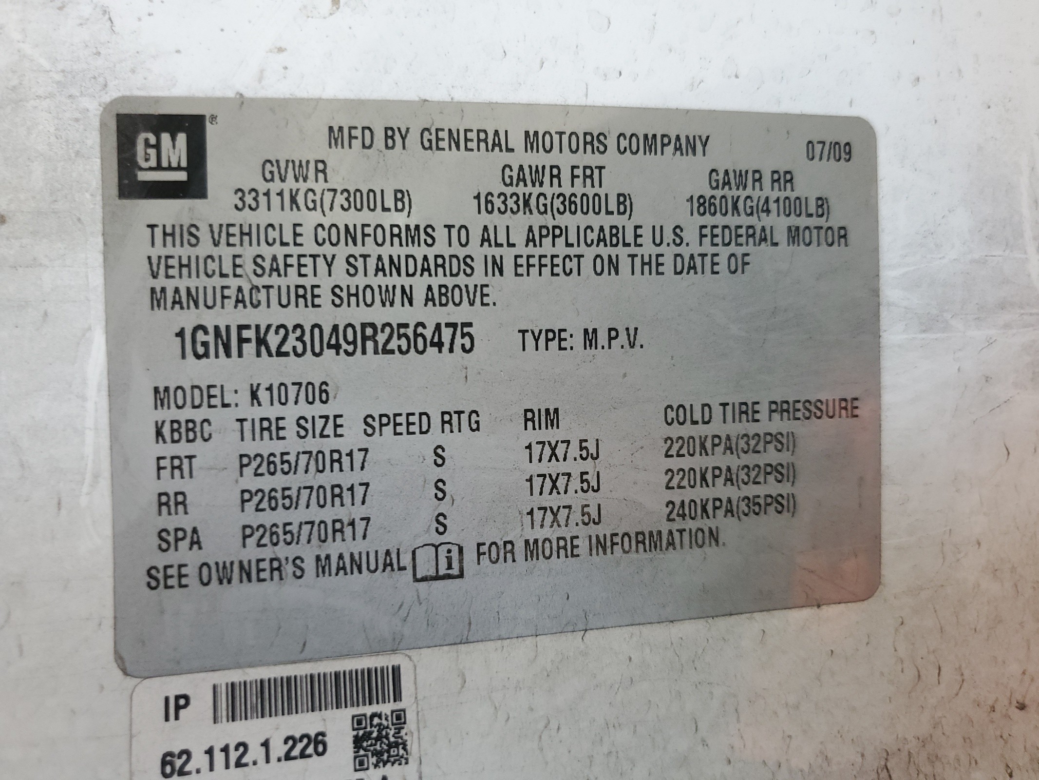 1GNFK23049R256475 2009 Chevrolet Tahoe K1500 Lt