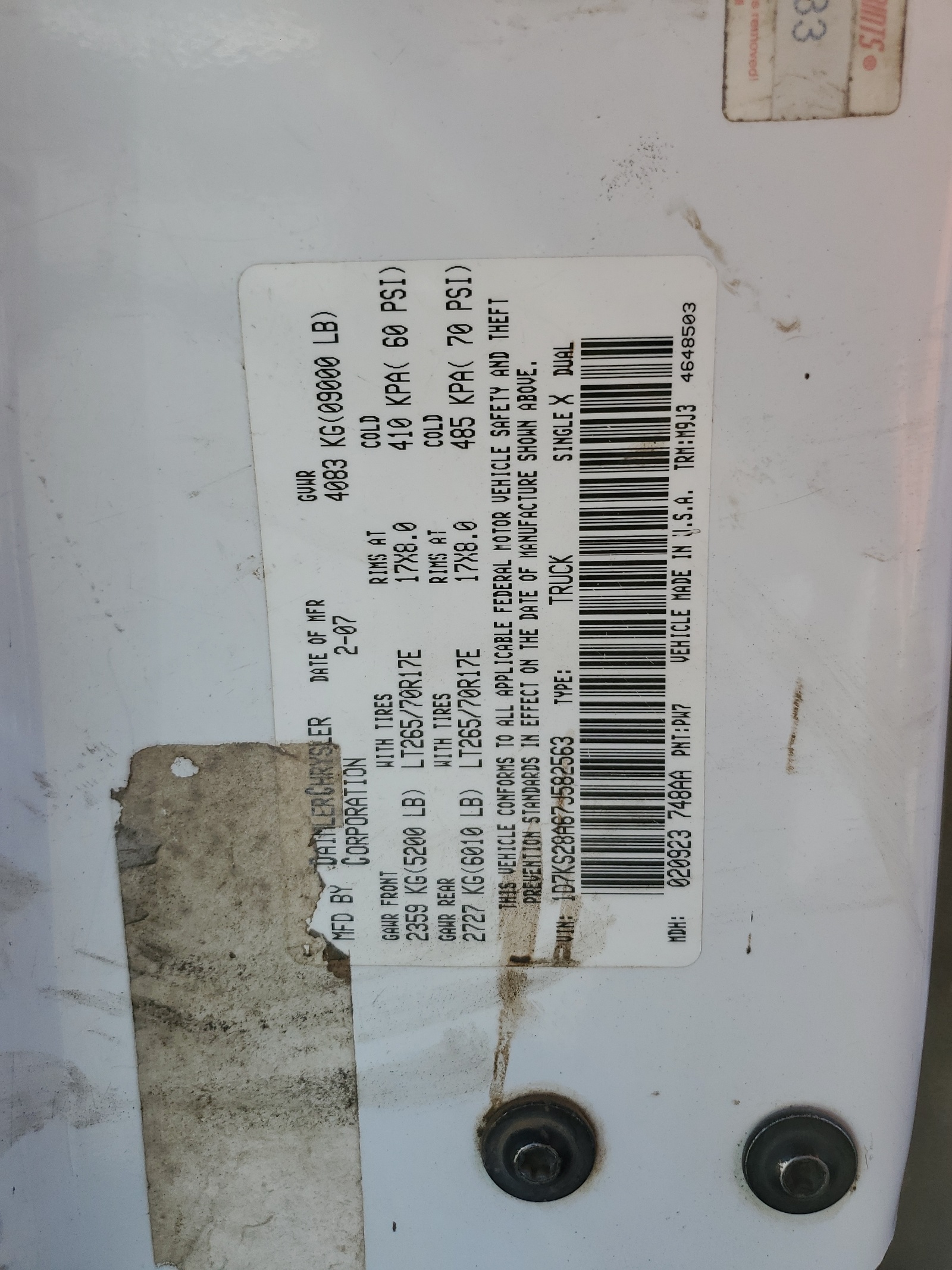 1D7KS28A67J582563 2007 Dodge Ram 2500 St