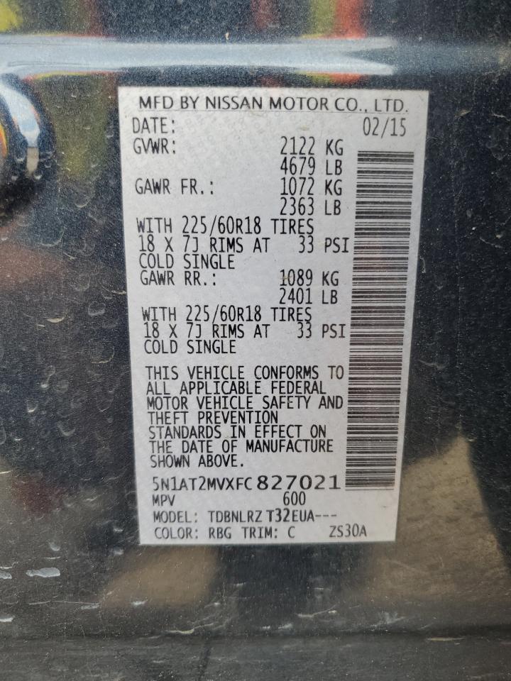 2015 Nissan Rogue S VIN: 5N1AT2MVXFC827021 Lot: 64764634