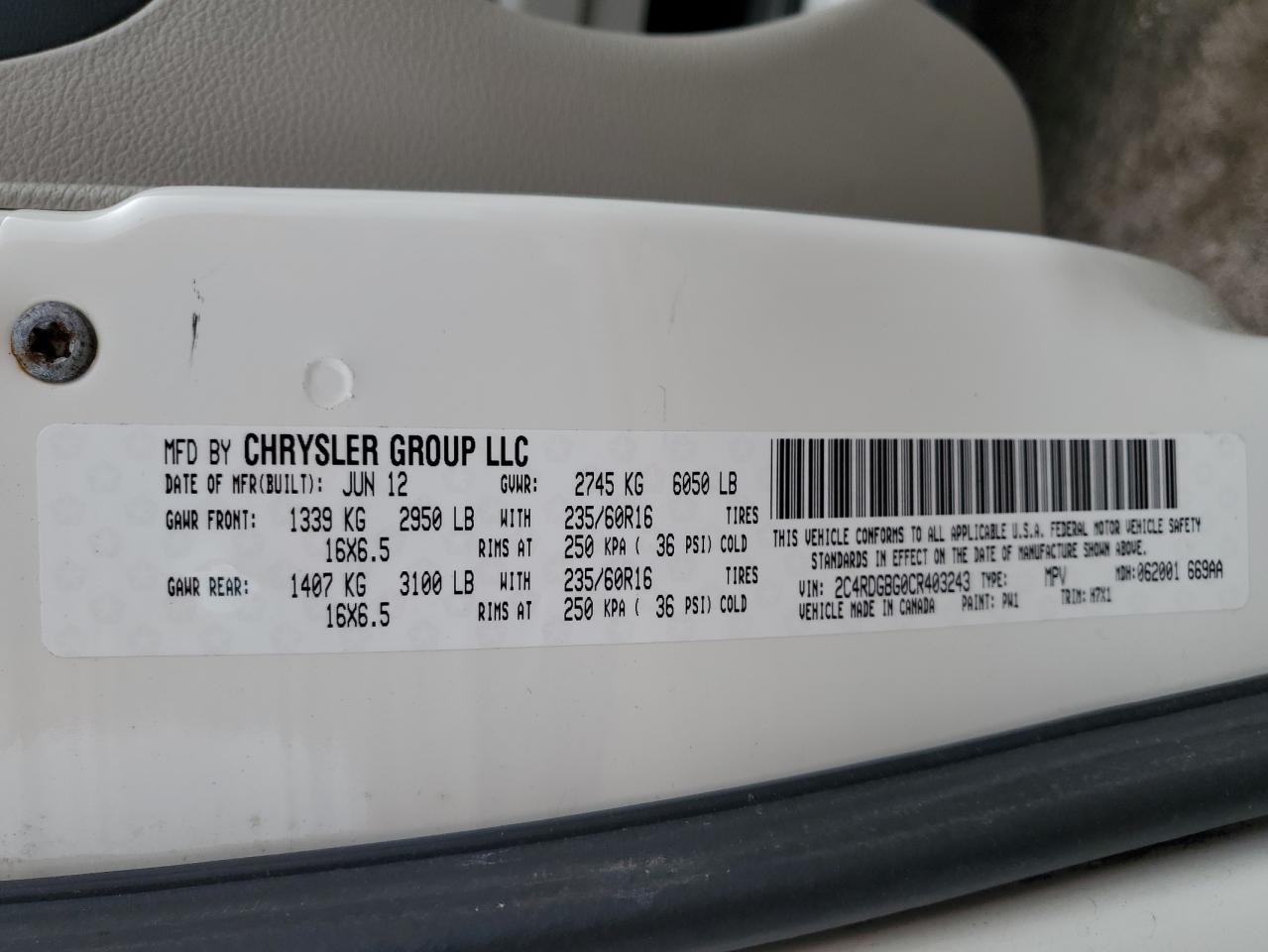 2C4RDGBG0CR403243 2012 Dodge Grand Caravan Se