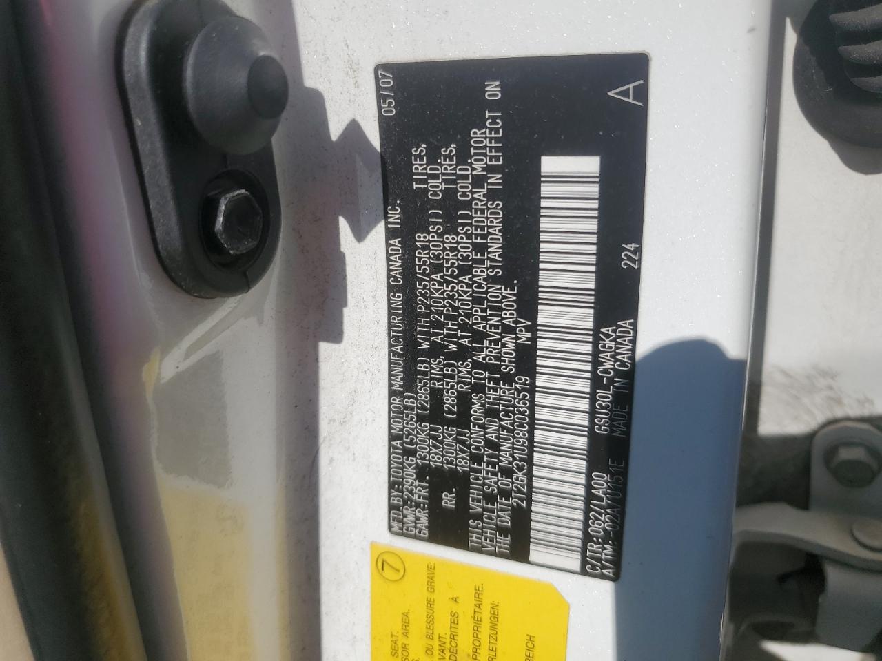 2008 Lexus Rx 350 VIN: 2T2GK31U98C036519 Lot: 63512244