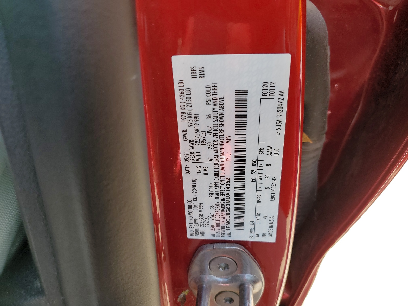 1FMCU0G63MUA14352 2021 Ford Escape Se