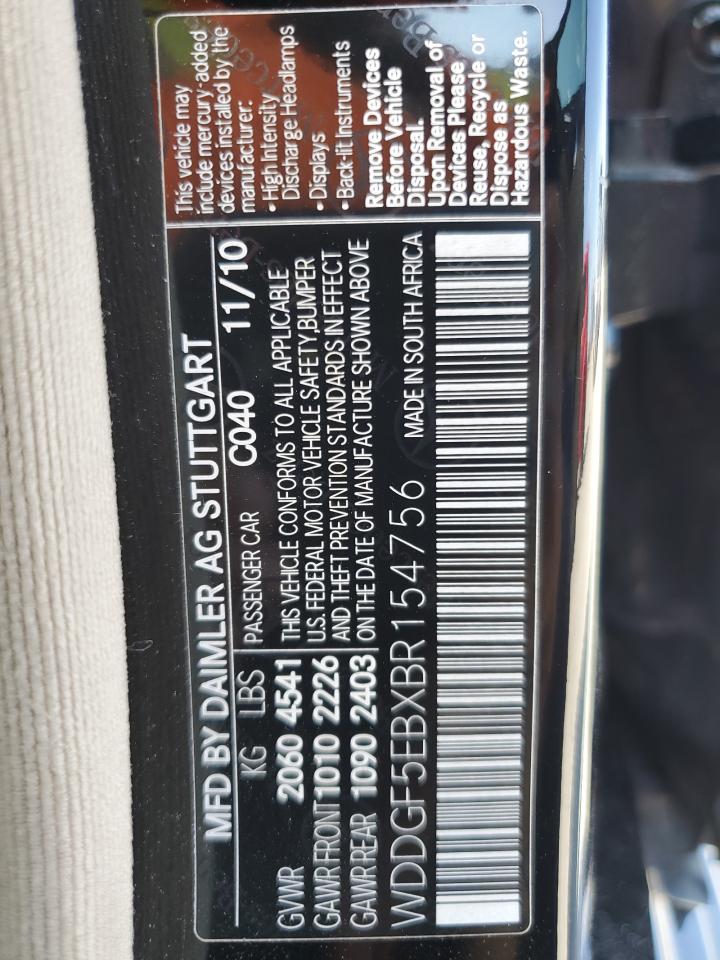 2011 Mercedes-Benz C 300 VIN: WDDGF5EBXBR154756 Lot: 63667534