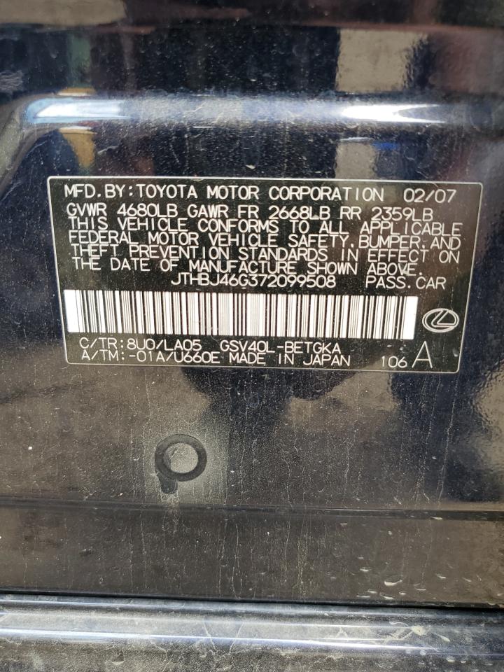 2007 Lexus Es 350 VIN: JTHBJ46G372099508 Lot: 63151504