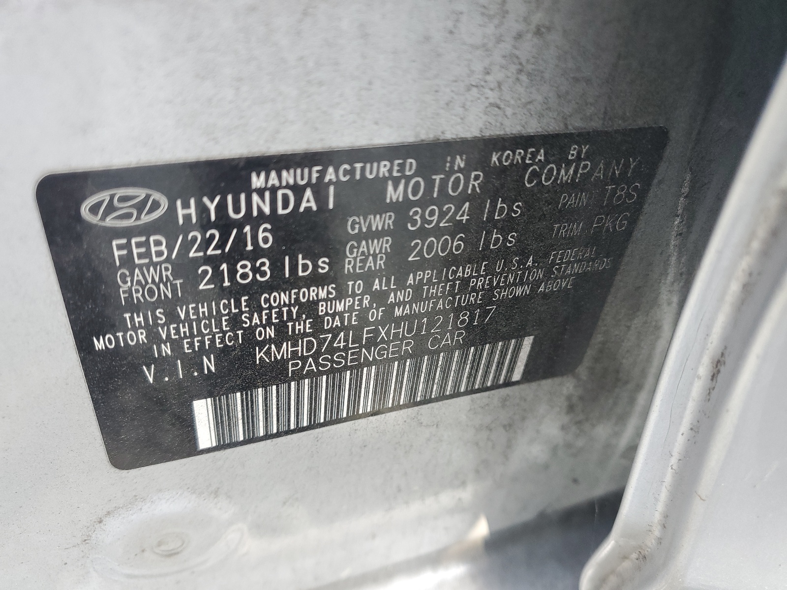KMHD74LFXHU121817 2017 Hyundai Elantra Se