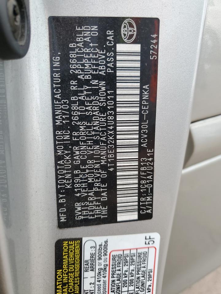 2004 Toyota Camry Le VIN: 4T1BE32KX4U831011 Lot: 64297044