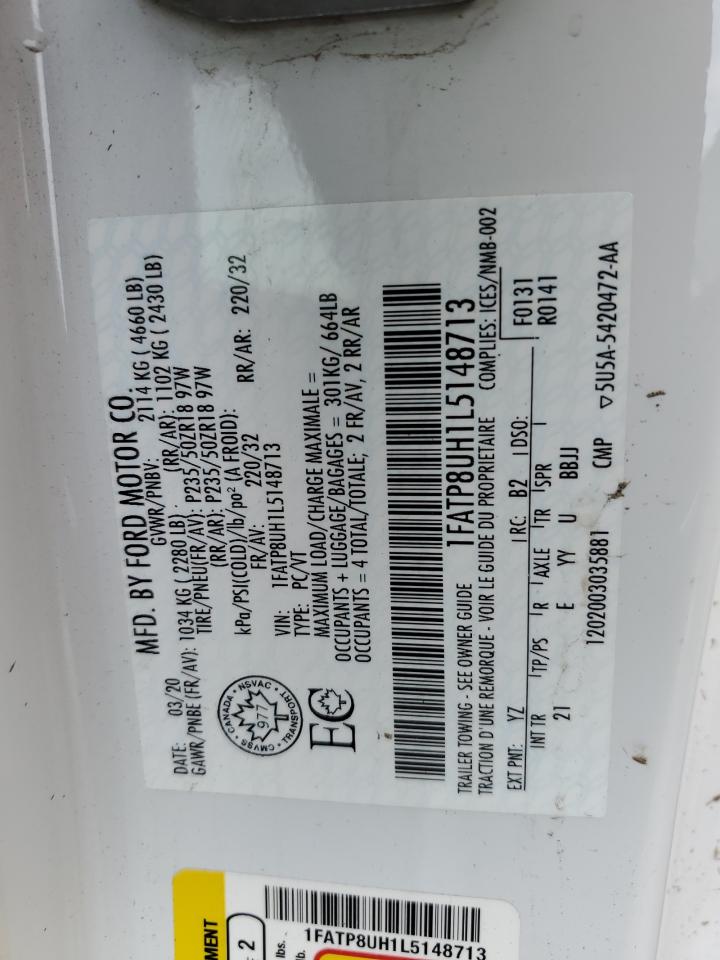 2020 Ford Mustang VIN: 1FATP8UH1L5148713 Lot: 62186364