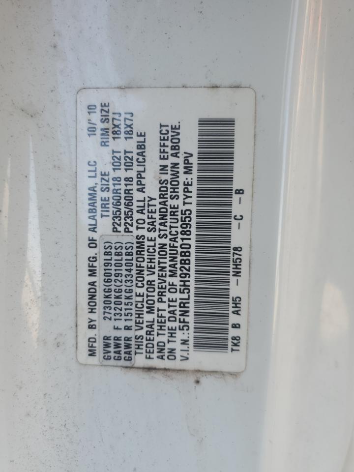 5FNRL5H92BB018955 2011 Honda Odyssey Touring