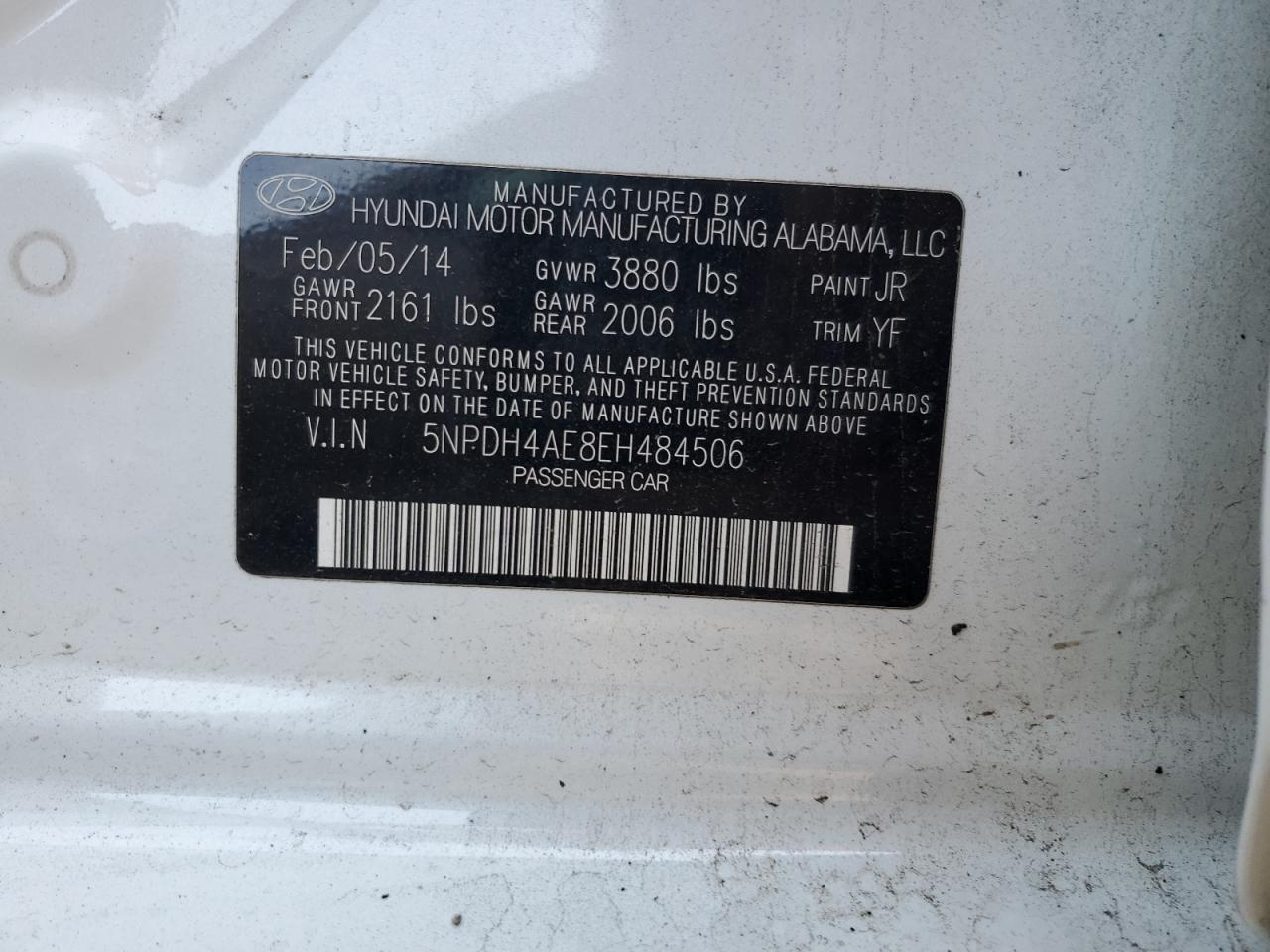 2014 Hyundai Elantra Se VIN: 5NPDH4AE8EH484506 Lot: 62837834