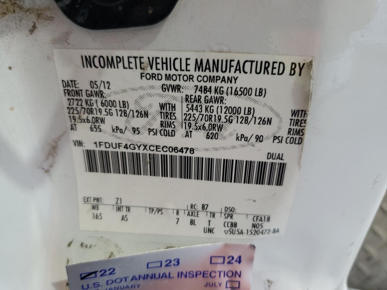 2012 Ford F450 Super Duty VIN: 1FDUF4GYXCEC06478 Lot: 68349024