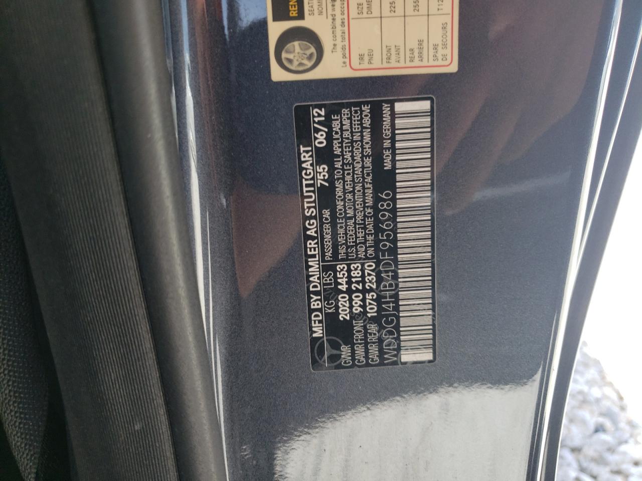 2013 Mercedes-Benz C 250 VIN: WDDGJ4HB4DF956986 Lot: 64370204