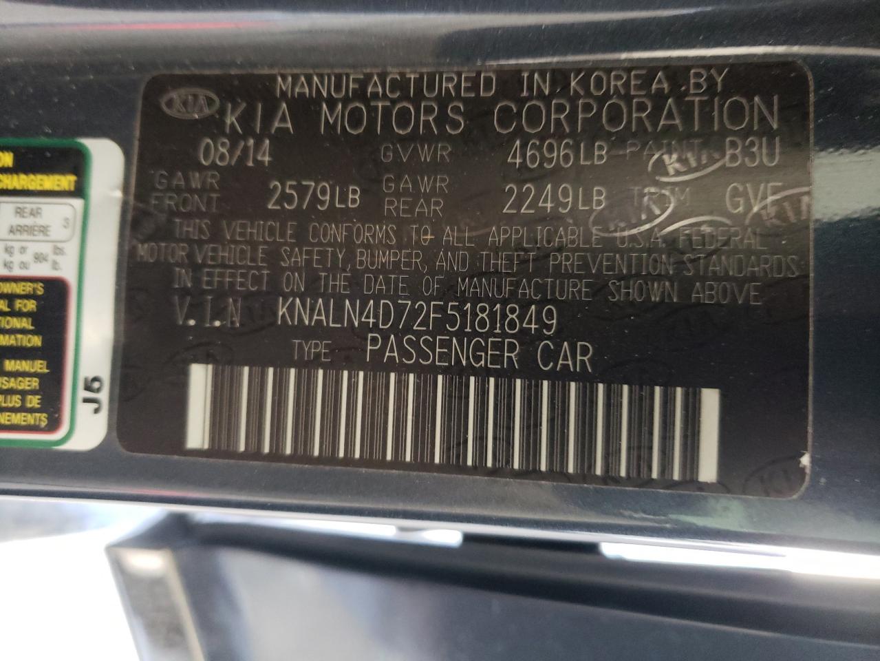 2015 Kia Cadenza Premium VIN: KNALN4D72F5181849 Lot: 62667754