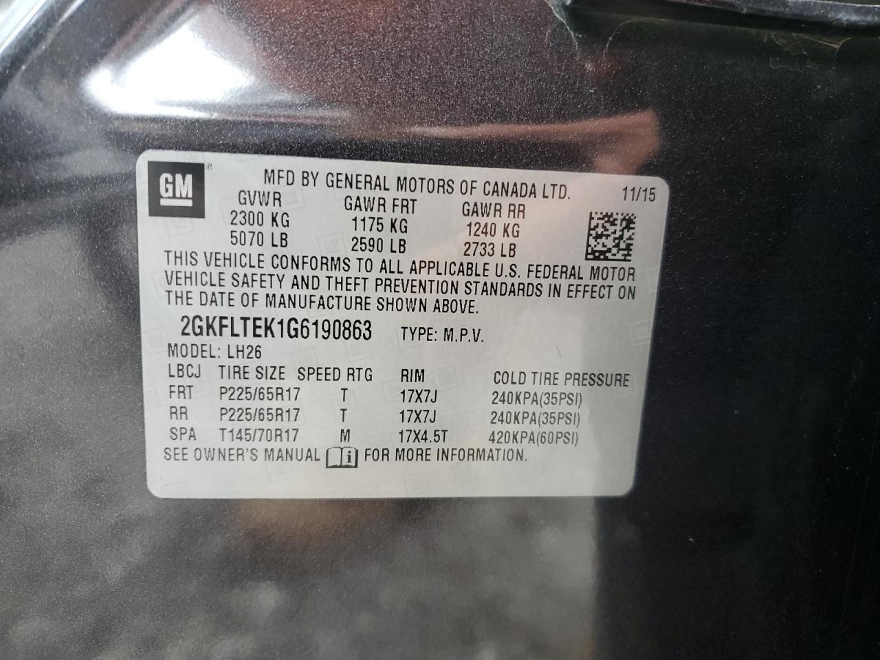 2016 GMC Terrain Sle VIN: 2GKFLTEK1G6190863 Lot: 63419524