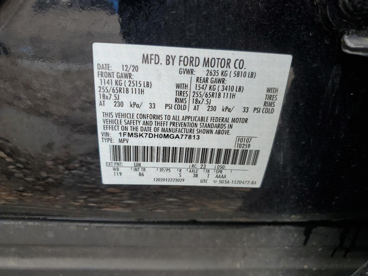 2021 Ford Explorer Xlt VIN: 1FMSK7DH0MGA77813 Lot: 64368034