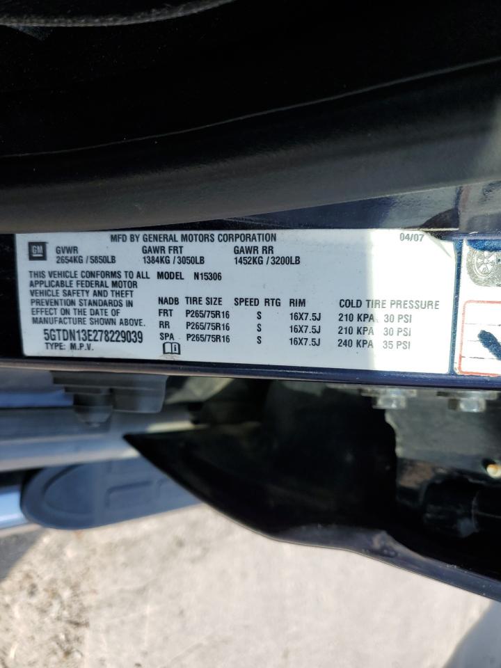 2007 Hummer H3 VIN: 5GTDN13E278229039 Lot: 62264274