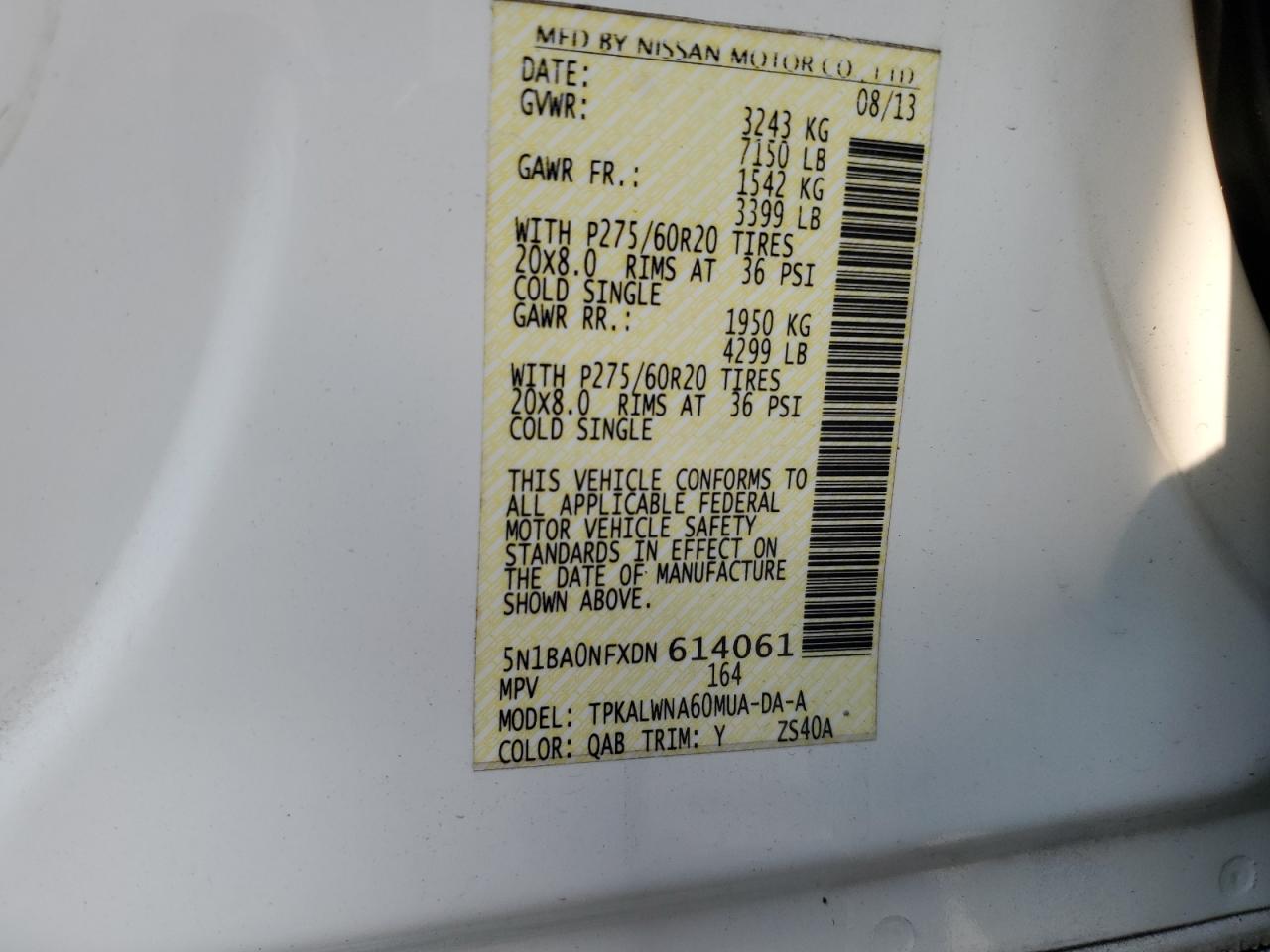 5N1BA0NFXDN614061 2013 Nissan Armada Platinum