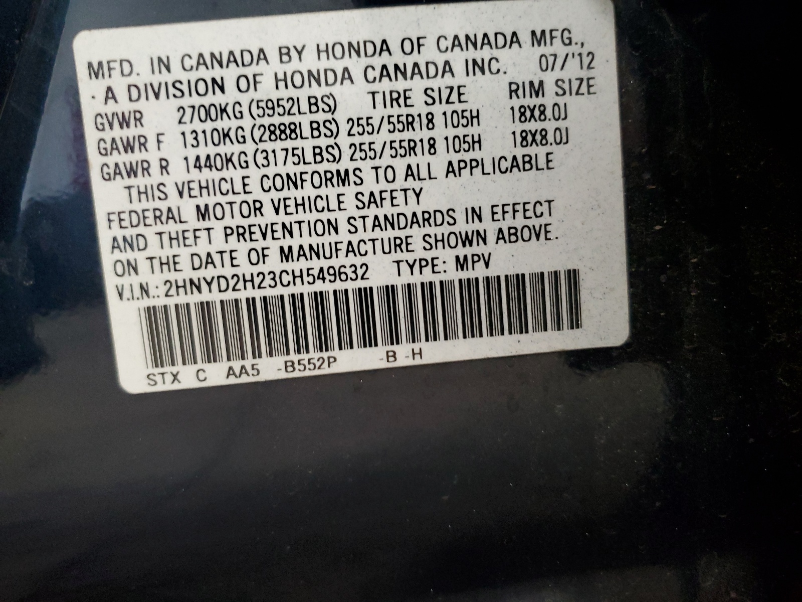 2HNYD2H23CH549632 2012 Acura Mdx