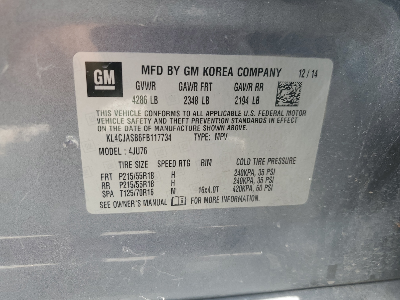 KL4CJASB6FB117734 2015 Buick Encore