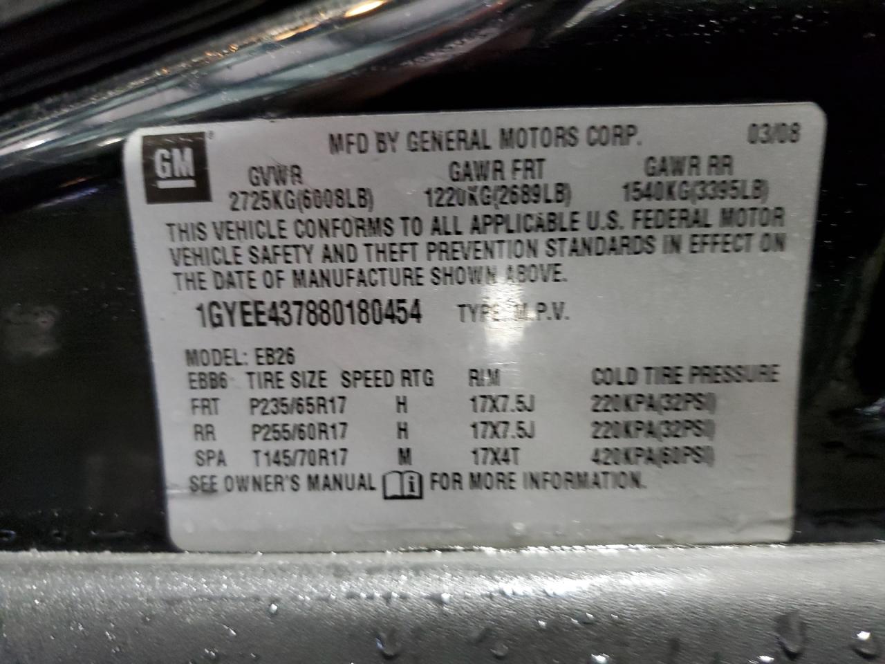 2008 Cadillac Srx VIN: 1GYEE437880180454 Lot: 61891354