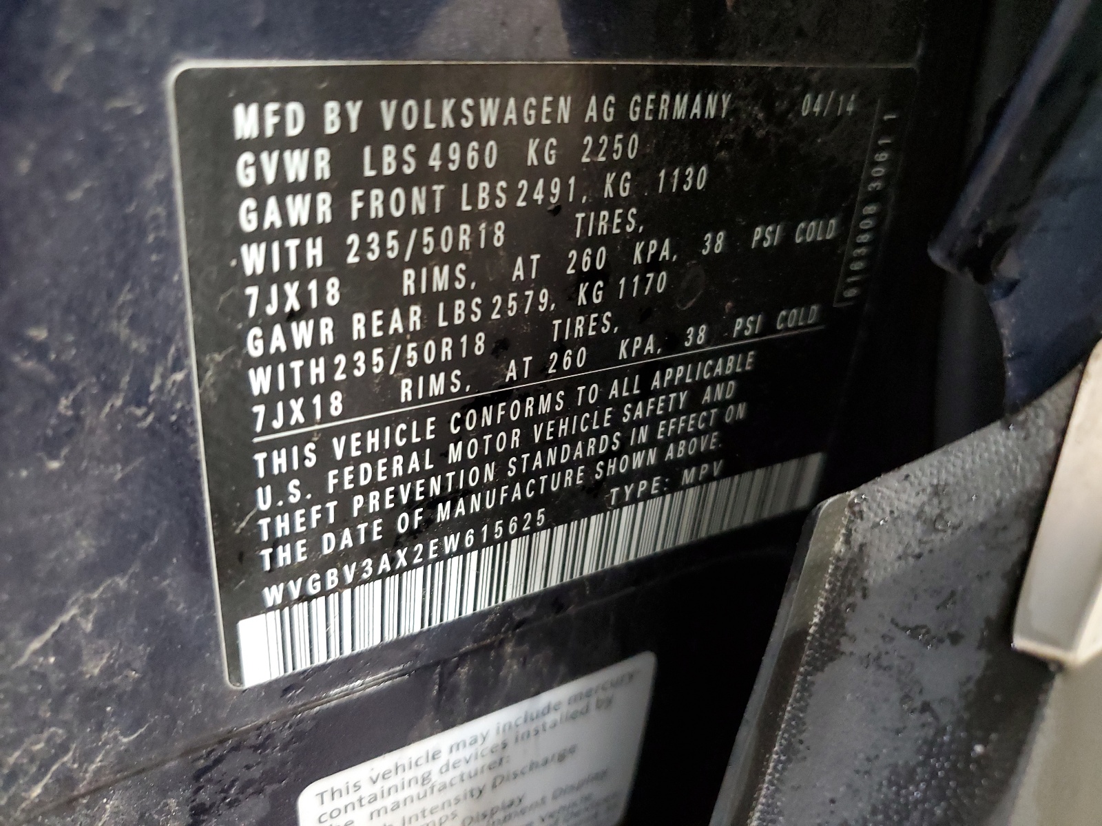 WVGBV3AX2EW615625 2014 Volkswagen Tiguan S