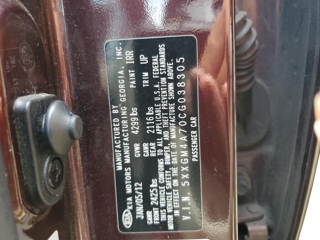 2012 Kia Optima Lx VIN: 5XXGM4A70CG038305 Lot: 63862984