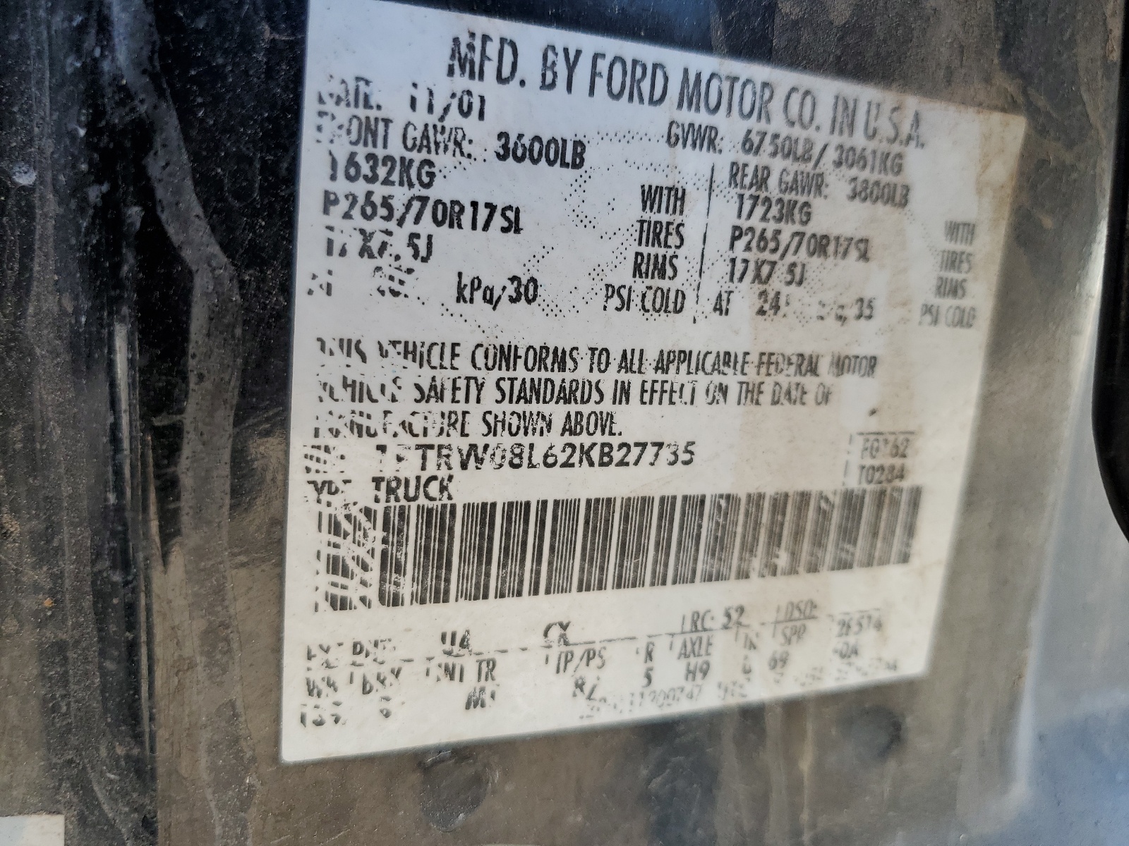 1FTRW08L62KB27735 2002 Ford F150 Supercrew