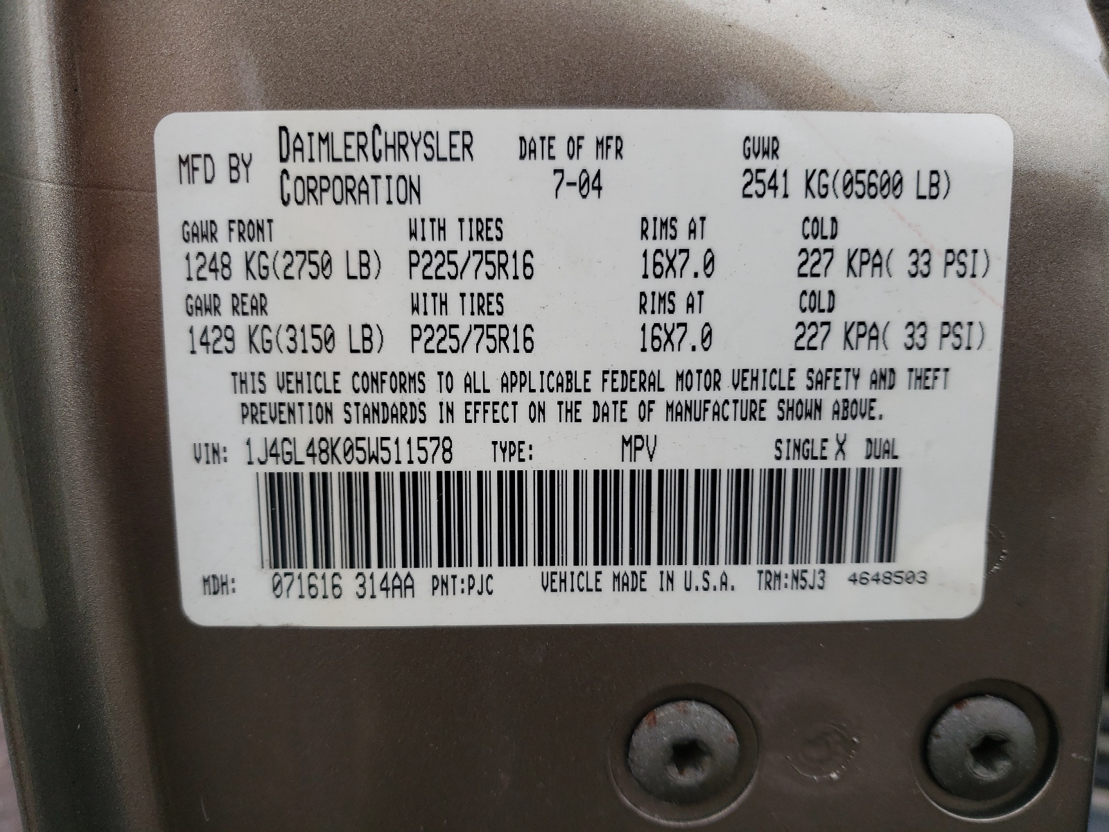 1J4GL48K05W511578 2005 Jeep Liberty Sport 1J4GL48K05W511578 2005 Jeep Liberty Sport