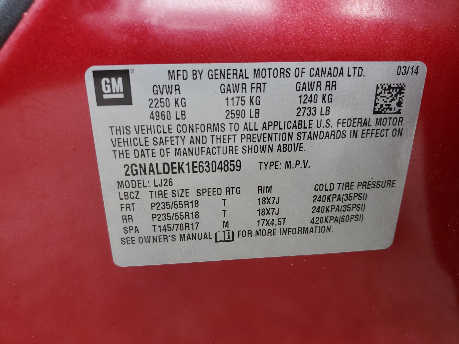 2GNALDEK1E6304859 2014 Chevrolet Equinox Ltz