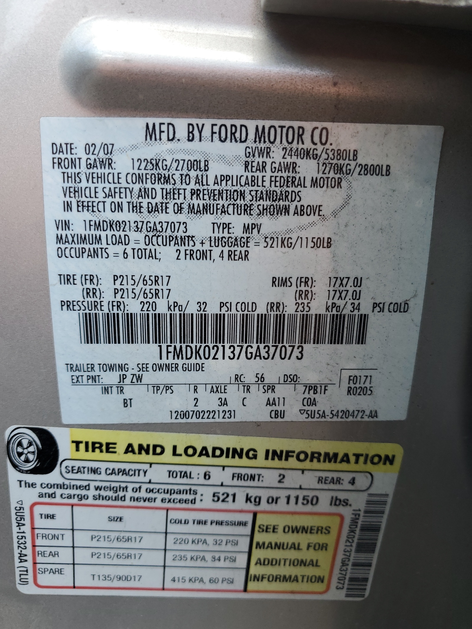 1FMDK02137GA37073 2007 Ford Freestyle Sel