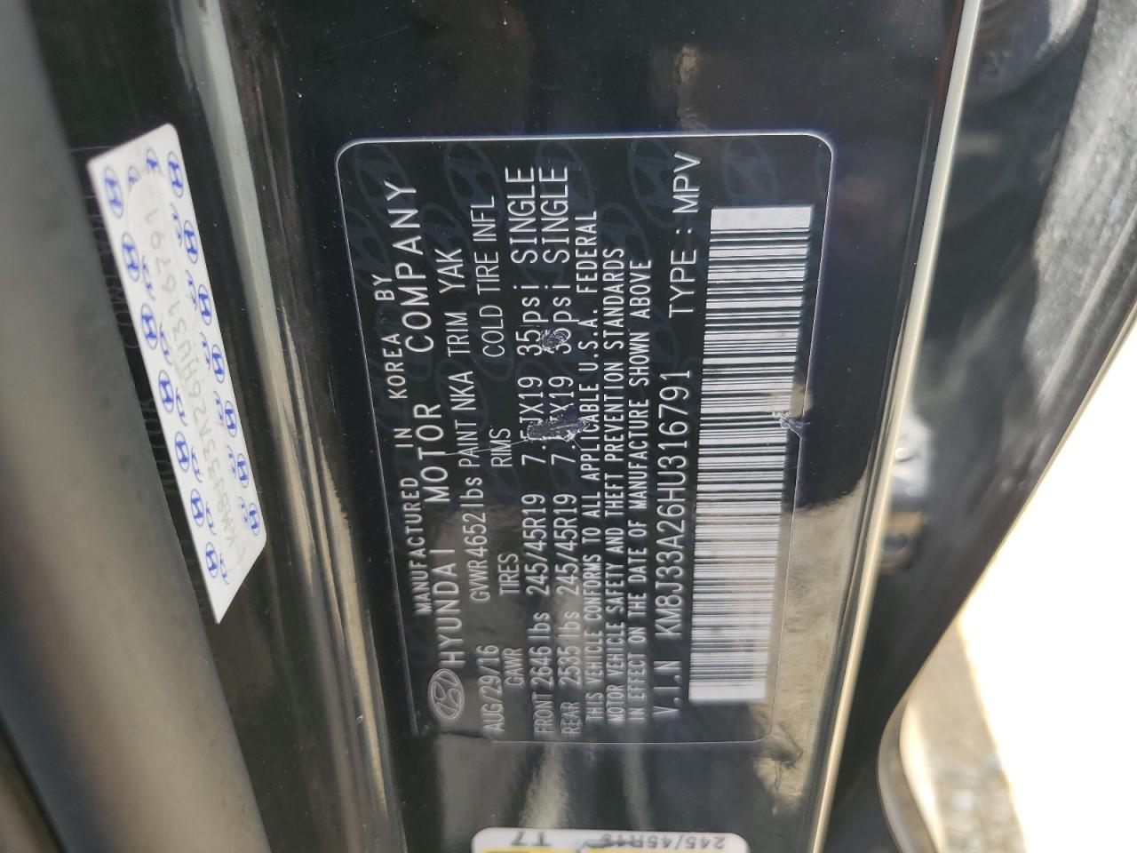 2017 Hyundai Tucson Limited VIN: KM8J33A26HU316791 Lot: 62459884