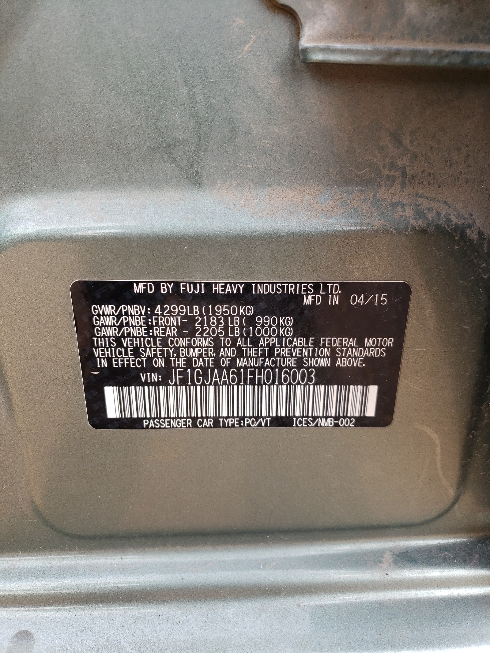 JF1GJAA61FH016003 2015 Subaru Impreza