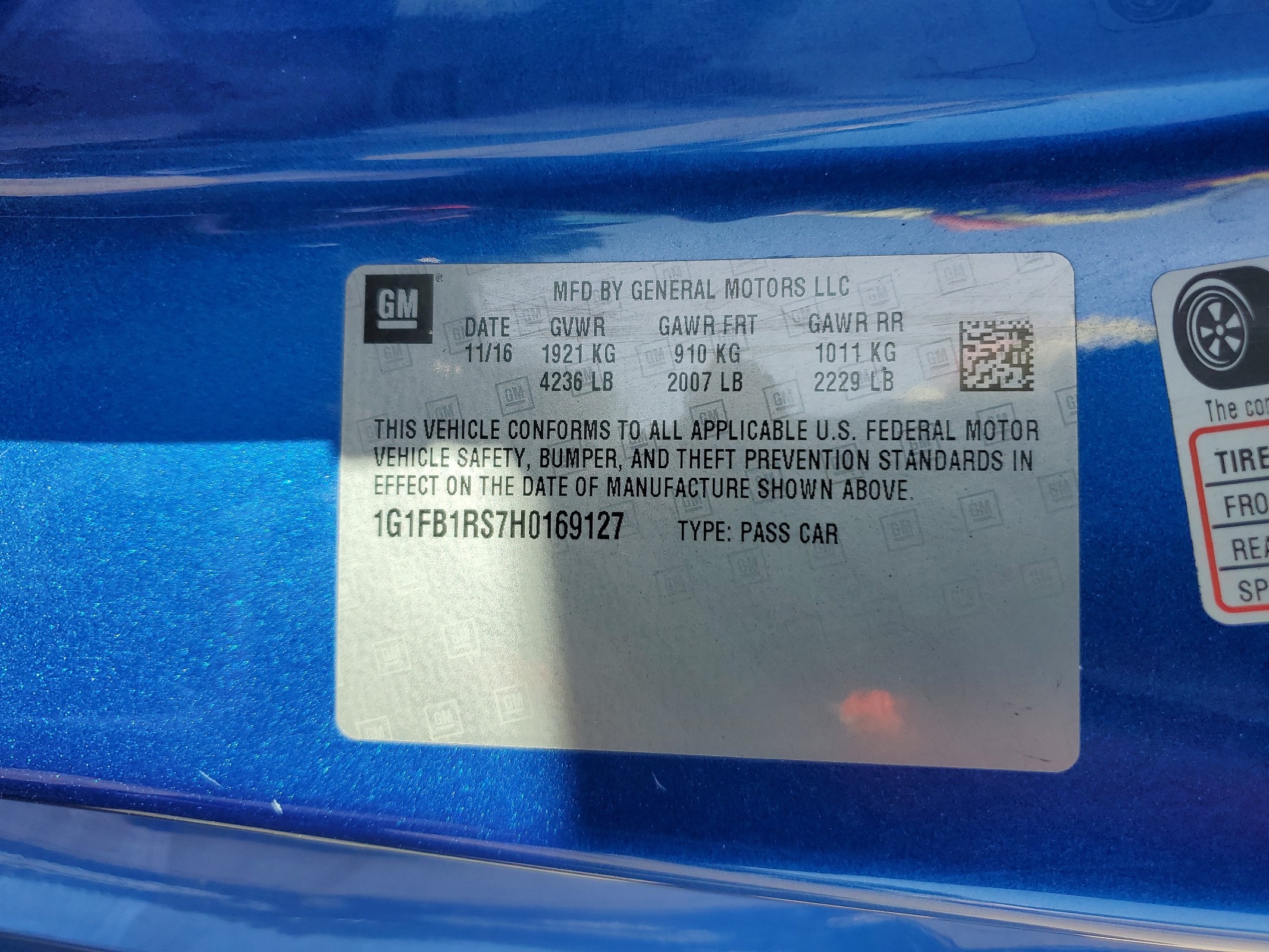 1G1FB1RS7H0169127 2017 Chevrolet Camaro Lt