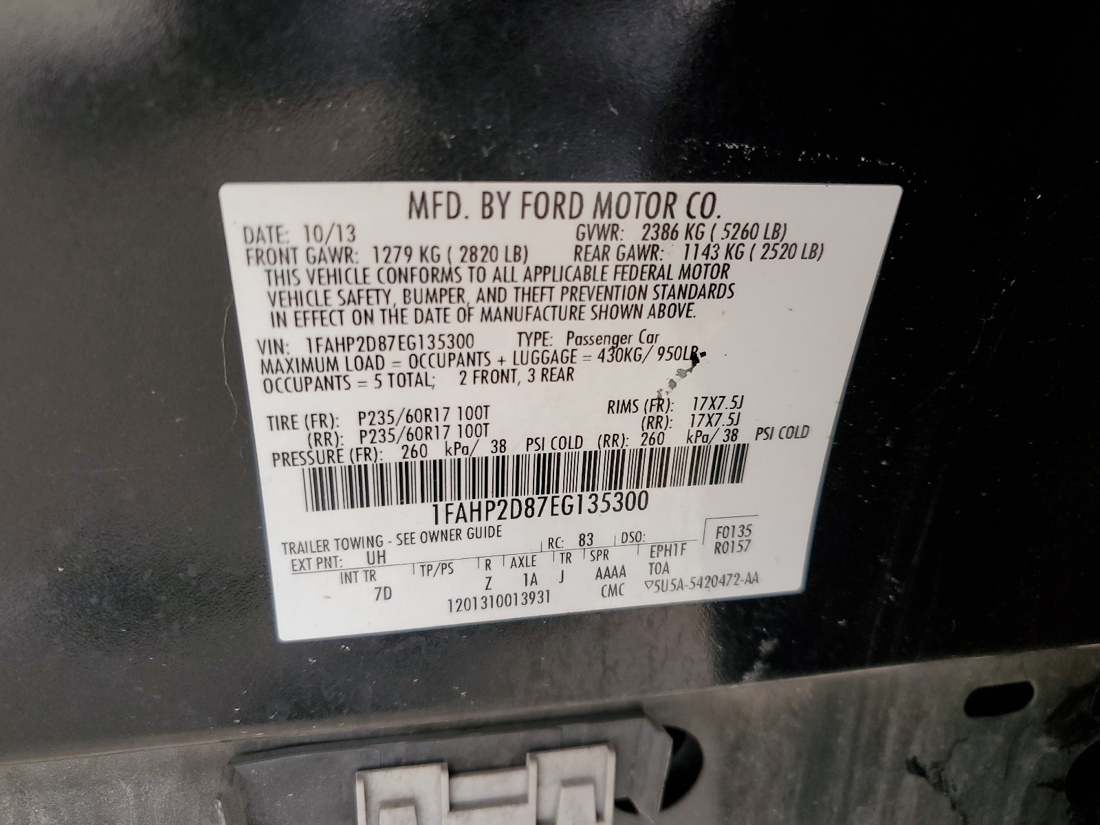 1FAHP2D87EG135300 2014 Ford Taurus Se