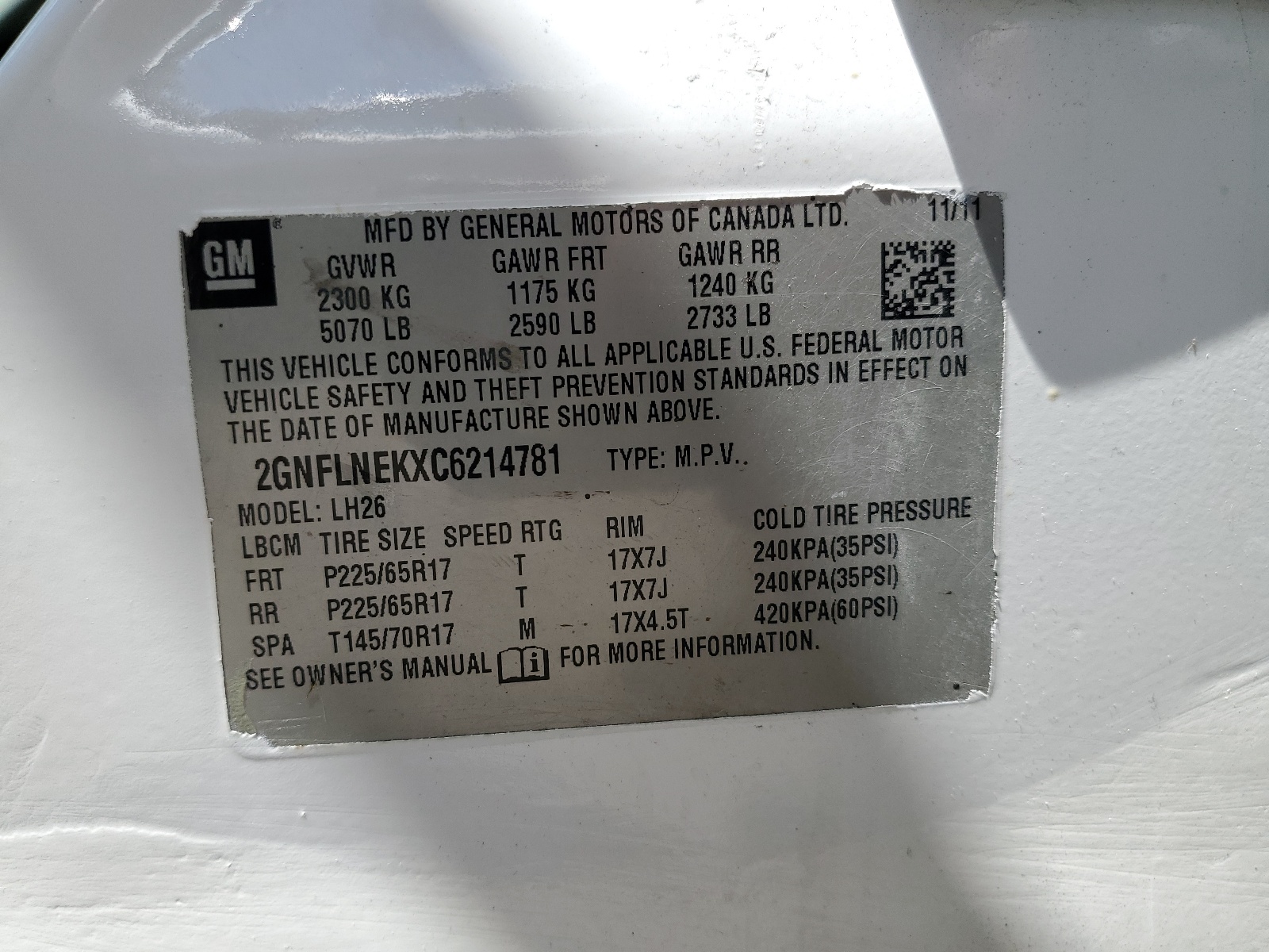 2GNFLNEKXC6214781 2012 Chevrolet Equinox Lt