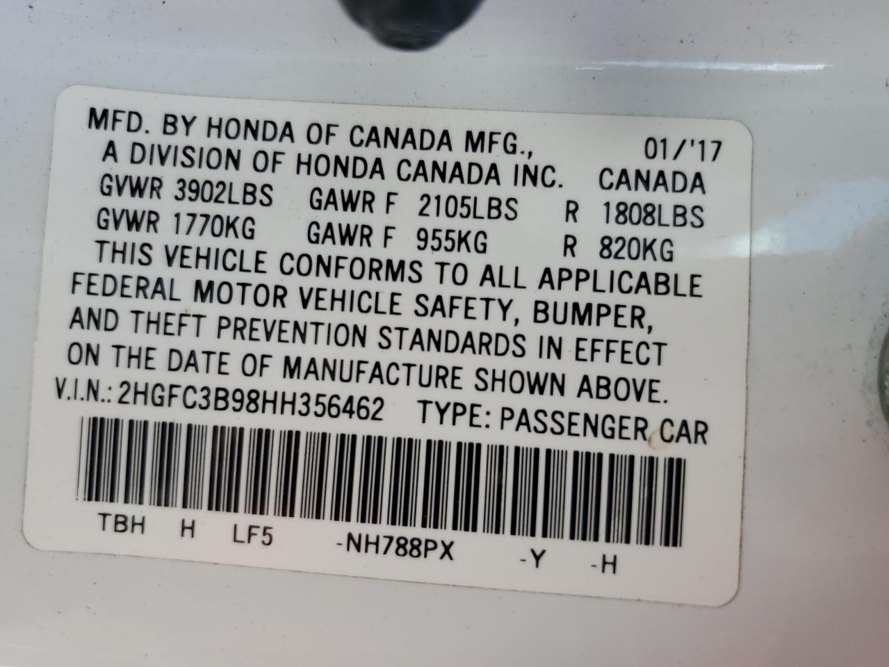 2HGFC3B98HH356462 2017 HONDA CIVIC - Image 12