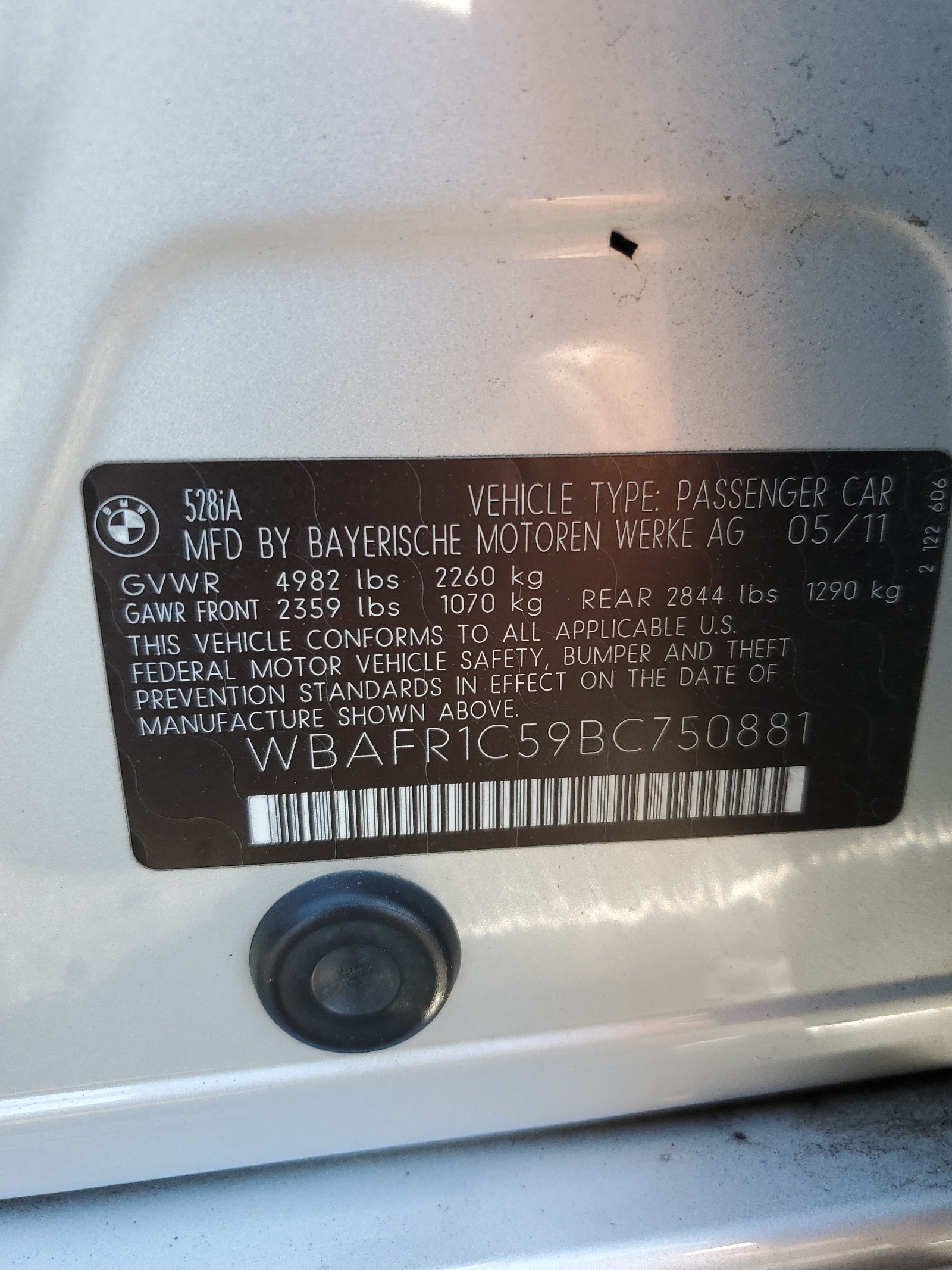 WBAFR1C59BC750881 2011 BMW 528 I