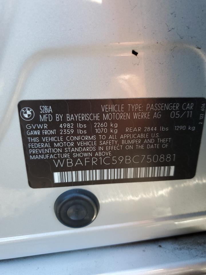 2011 BMW 528 I VIN: WBAFR1C59BC750881 Lot: 61347834