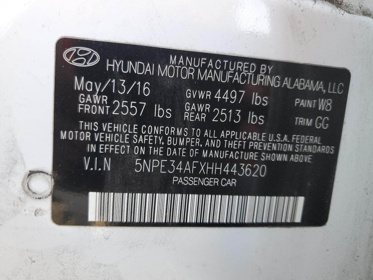 2017 Hyundai Sonata Sport VIN: 5NPE34AFXHH443620 Lot: 61896764