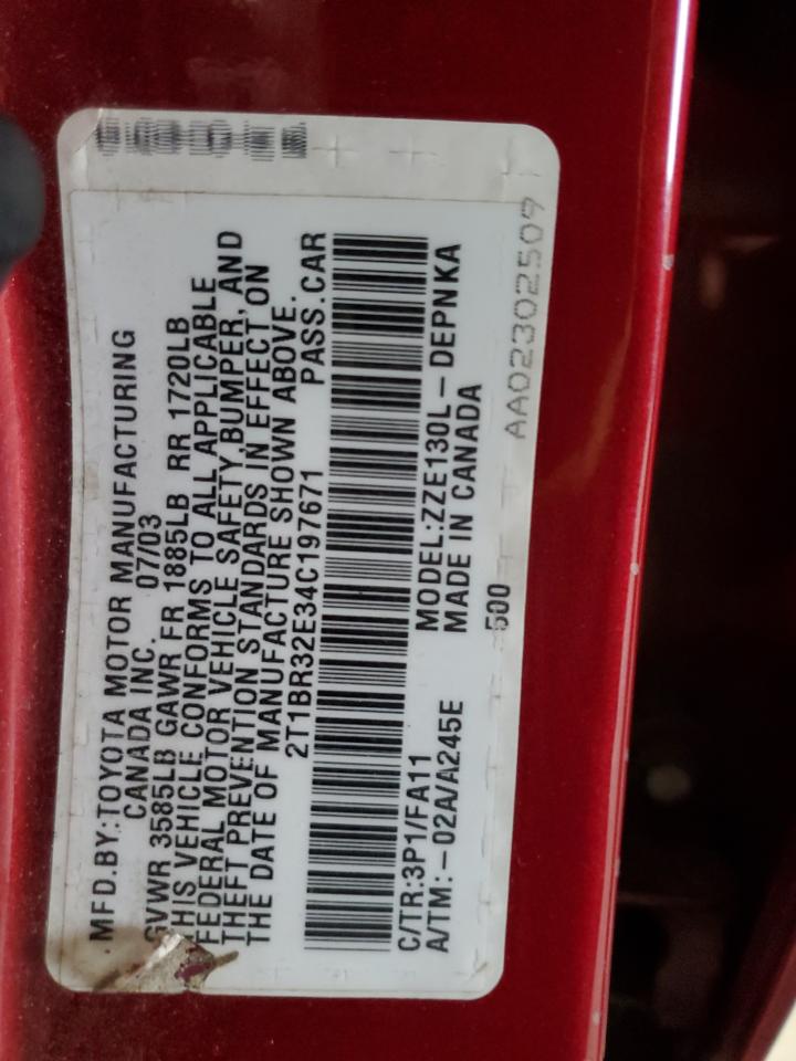 2004 Toyota Corolla Ce VIN: 2T1BR32E34C197671 Lot: 64955124