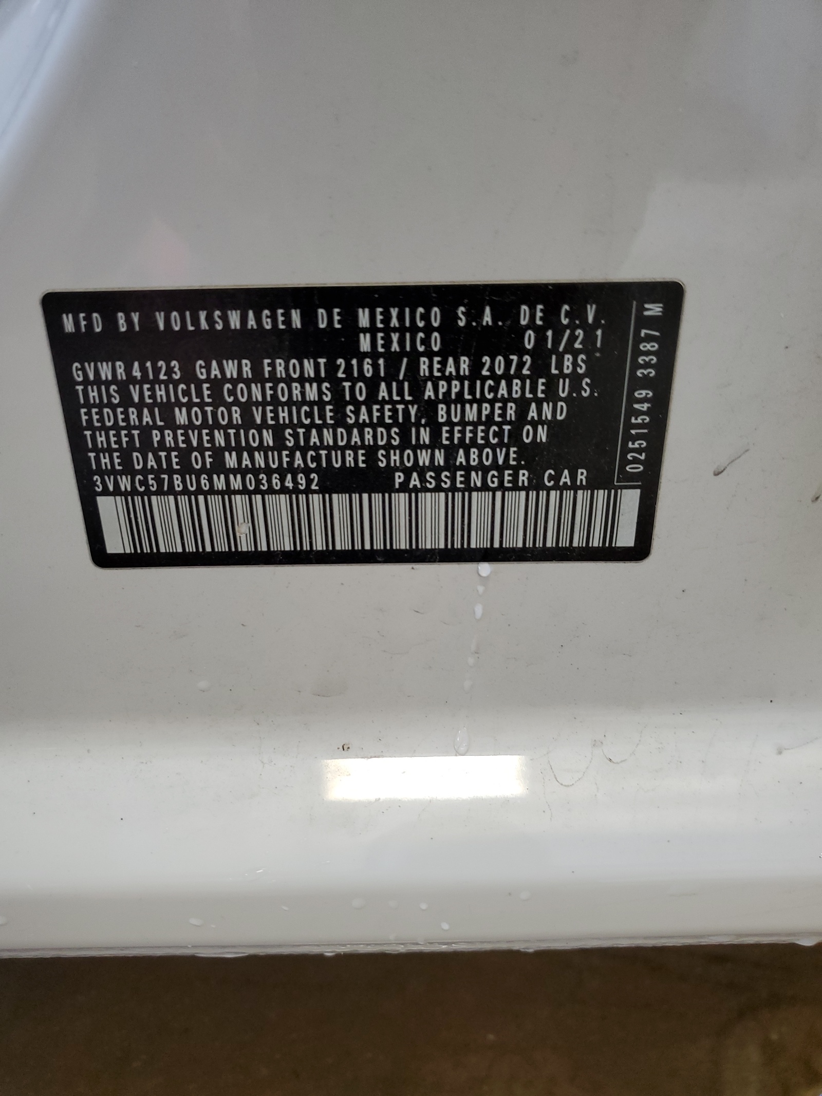 3VWC57BU6MM036492 2021 Volkswagen Jetta S