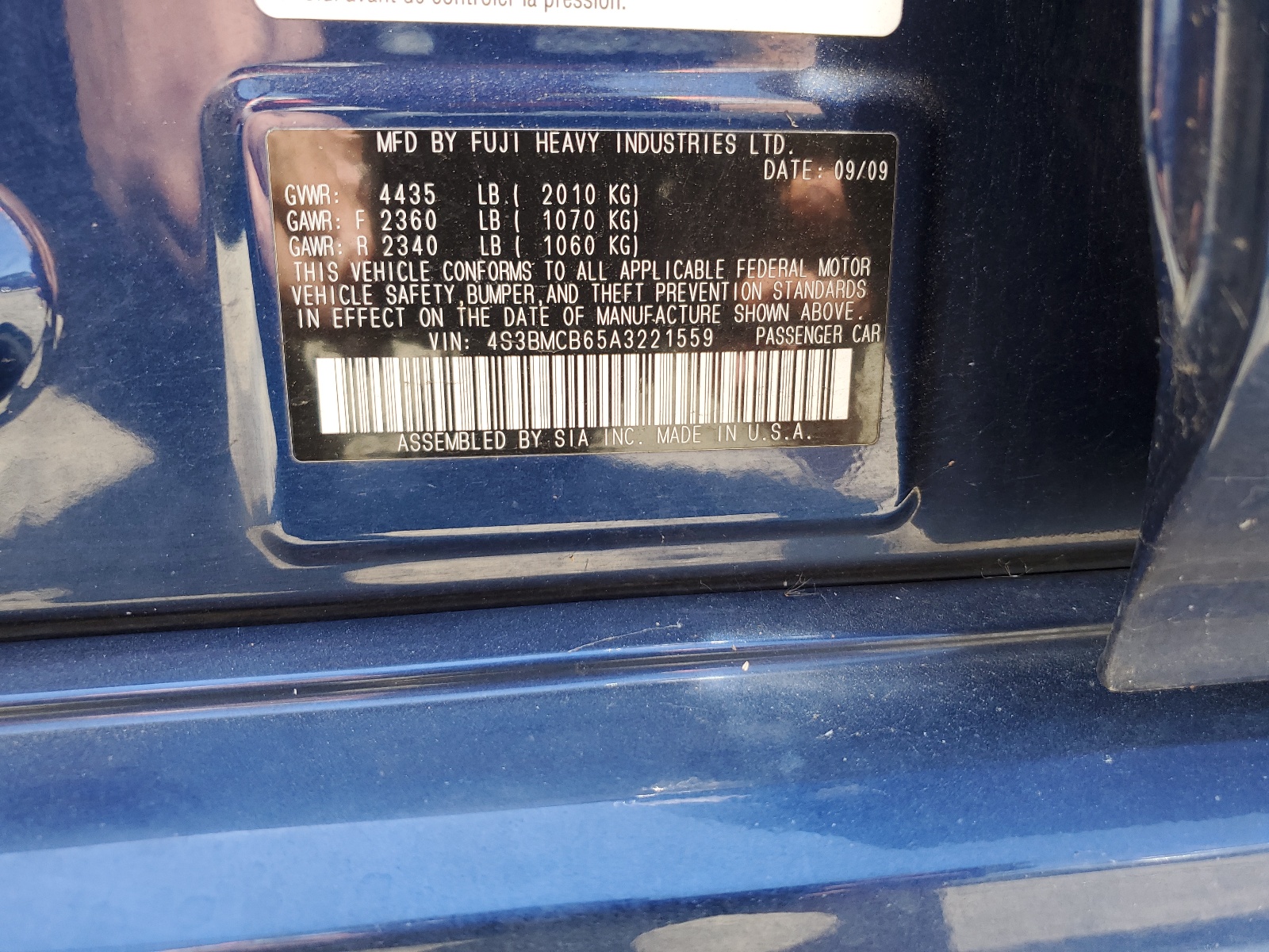 4S3BMCB65A3221559 2010 Subaru Legacy 2.5I Premium